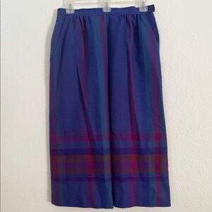 Vintage Pendleton Blue Purple Plaid Wool Pleated Mudi Skirt 12